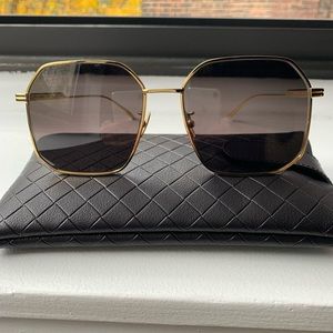 BOTTEGA VENETA - NEW! Octagon frame gold metal sunglasses! W/case.